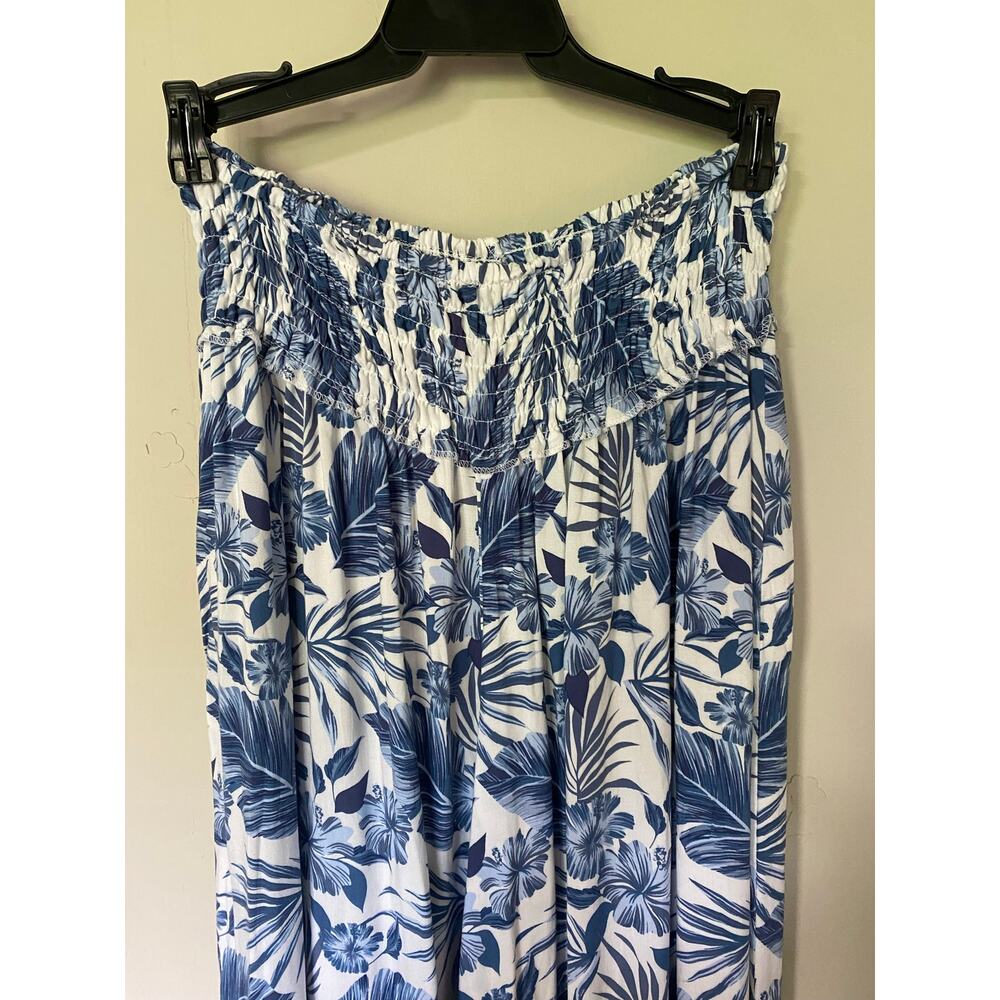 Ocean Drive Blue White Tropical Floral Wide Leg Smocked Waist Pull On Pants Med - Picture 2 of 7